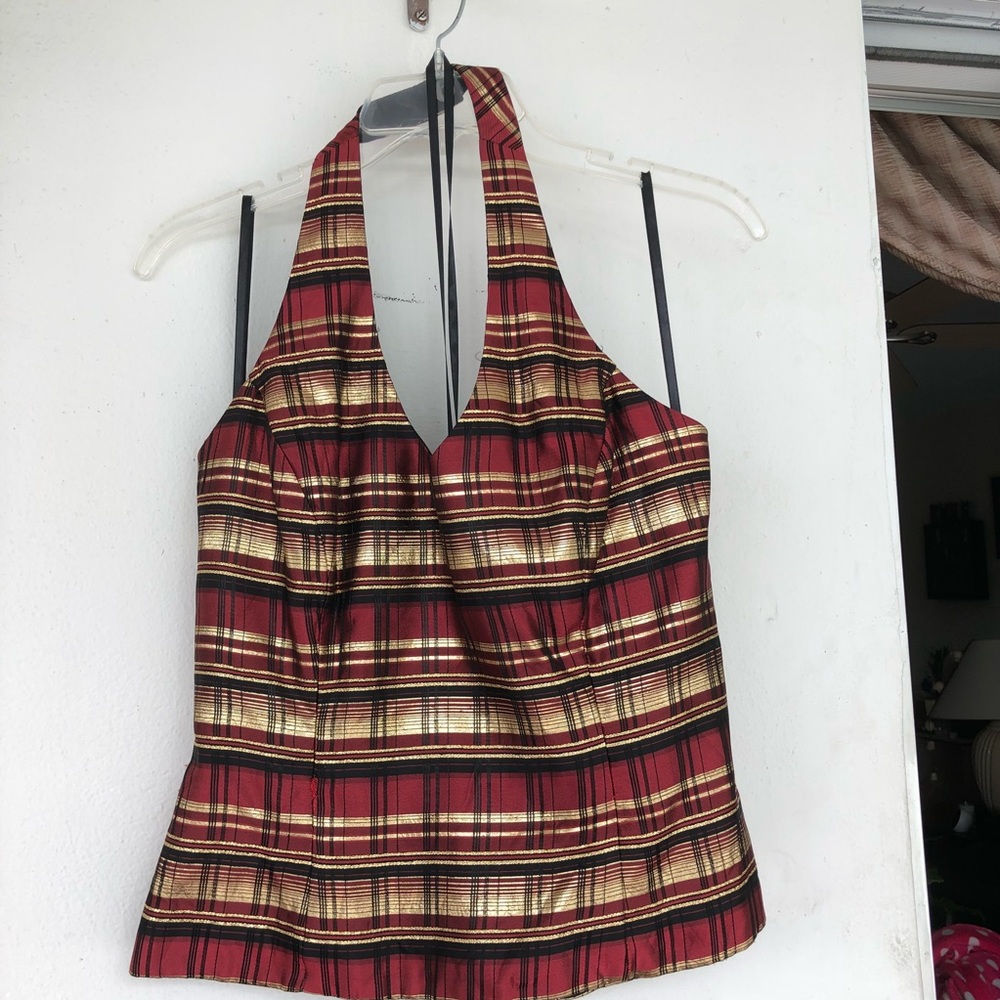 Gold and red halter top